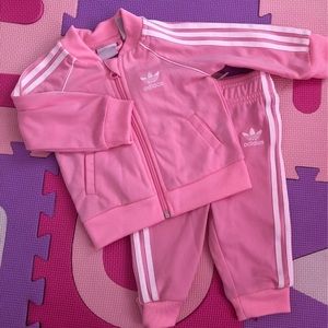 Baby Pink and White Adidas Track Suit